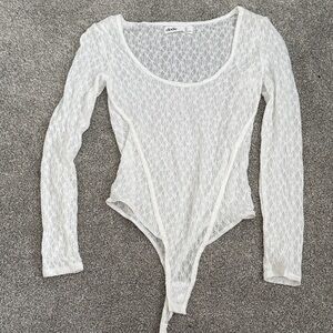 Elodie White Lace Long Sleeve Bodysuit